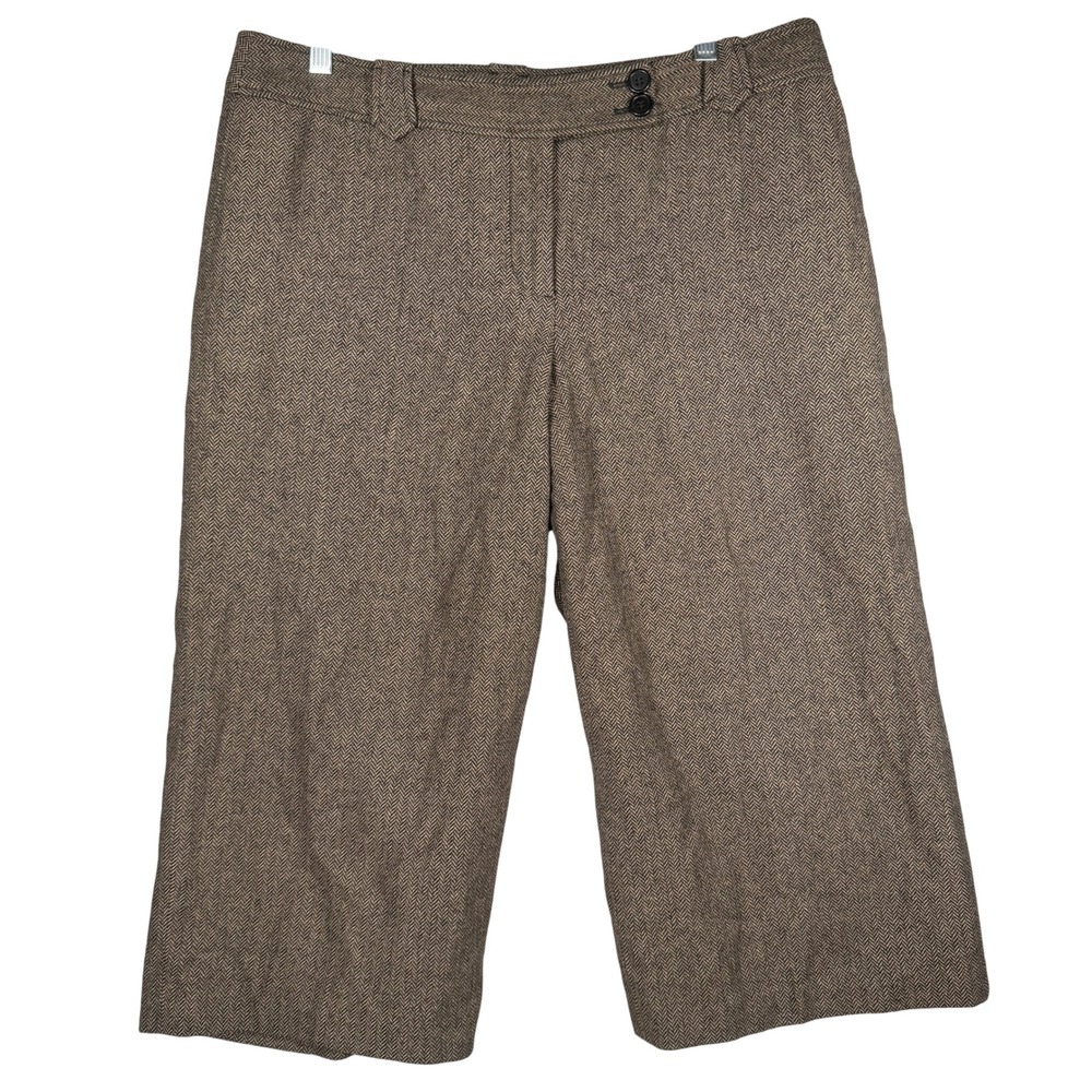 Ann Taylor LOFT Marisa Capri Pants 12 Women Brown Herringbone Wool Blend
